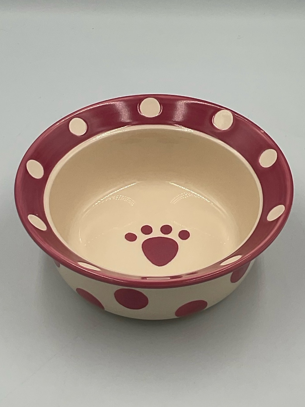 PetRageous Designs Polka Paws Pink & Cream Ceramic Pet Bowl